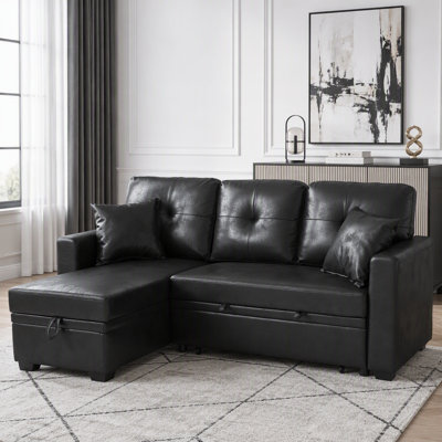 L-Shaped Sectional Sleeper Sofa with Pull-Out Bed, Reversible Chaise, and Hidden Storage