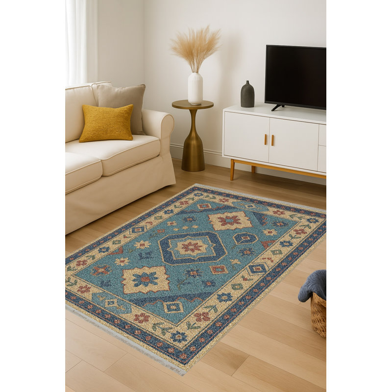 Tapis vert tissé à motif lavable Mosso, 5'1" x 7'7"
