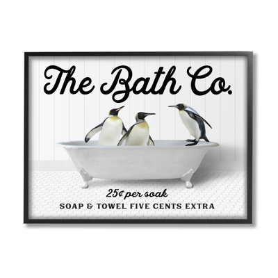 «Vintage Bath Ad Penguins», art giclée encadré par lettré et doublé