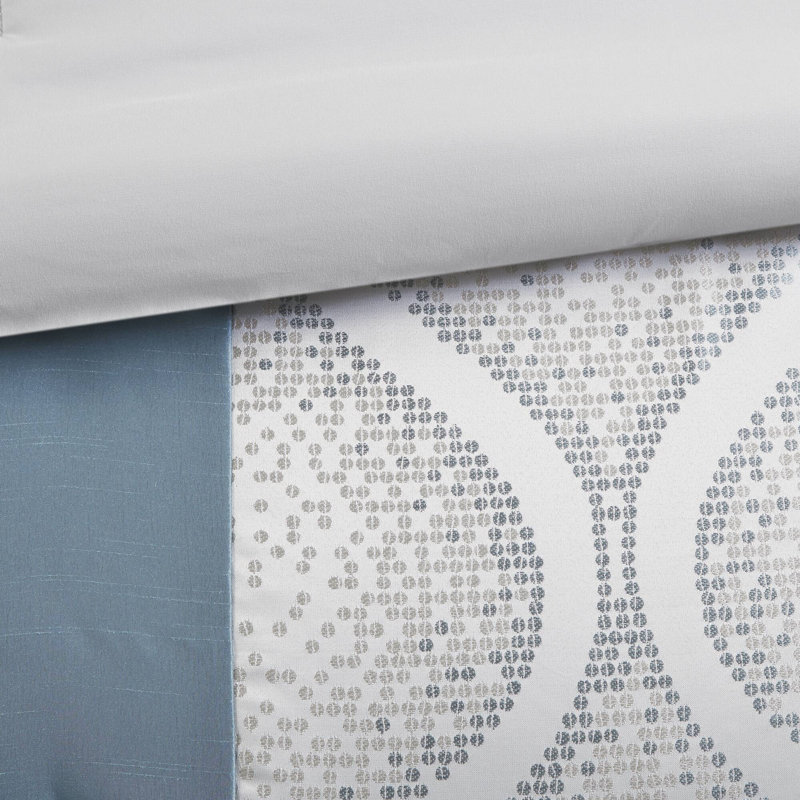 Lori 6 Piece Jacquard Comforter Set With Throw Pillows, Teal/Silver Striped, Full Comforter  + 5 Additional Pieces