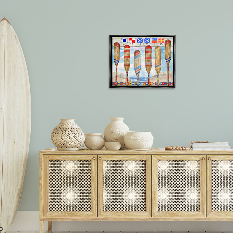 «Nautical Flags & Paddles Brown», art mural sur toile flottante par Ronnie Rooney, Cadre flottant noir de jais