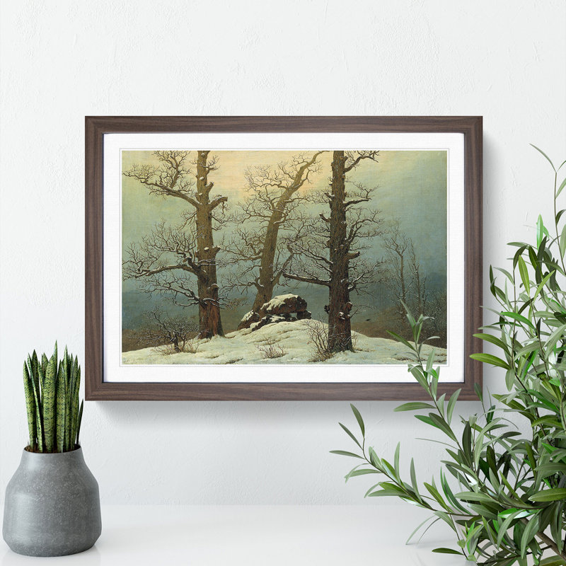 Cairn in Snow by Caspar David Friedrich - Picture Frame Photograph, Walnut Framed, 36cm H x 48cm W x 2cm D