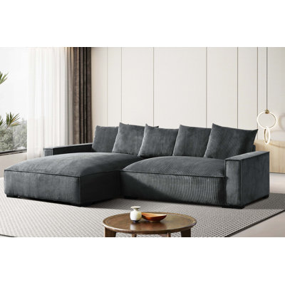 L-Shaped Sectional Sofa with Down Filling and Corduroy Fabric for Comfort