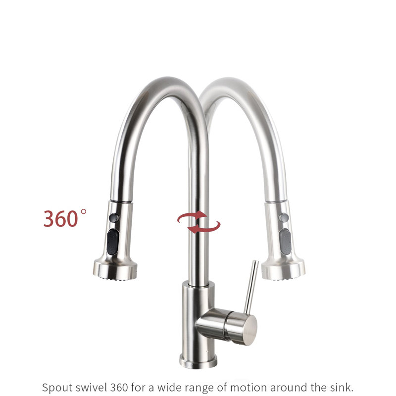 Brushed Nickel Kitchen Pull Down Faucet With Stainless Steel Construction - Scratchproof, Rustproof, Spot- Finish, 360 Swivel Spout, 1.8Gpm Flow Scratch , Rust , Spotless Swiveling