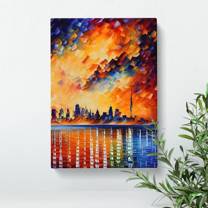 City Skyline At Sunset No.5 - Wrapped Canvas