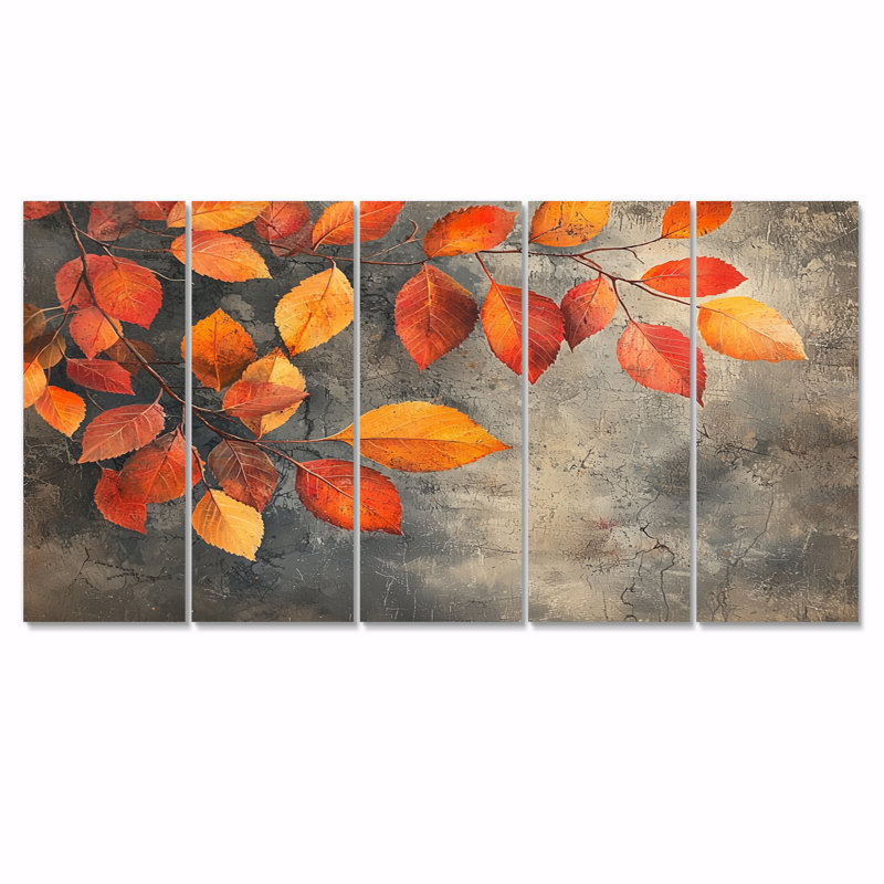 Feuilles d'automne orange IV - - Art mural d'automne - Toile d'art murale traditionnelle, H 32 po x l 80 po, 5