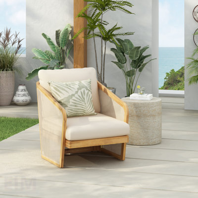 Fauteuil club Royal Wood Textilene, structure en acacia durable avec coussins résistants aux intempéries pour un confort et un style extérieurs