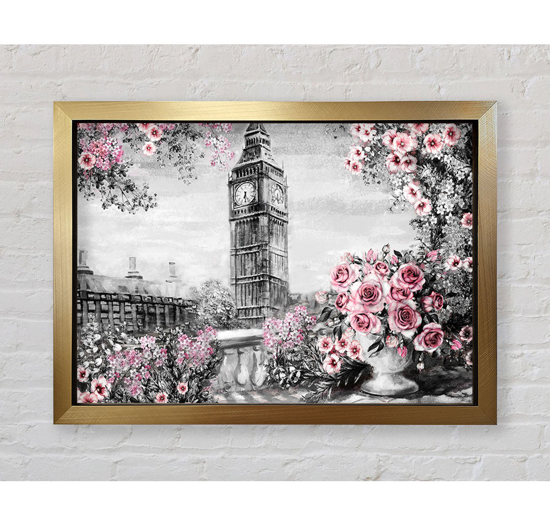 Big Ben Pink Roses - Einzelner Bilderrahmen Kunstdrucke