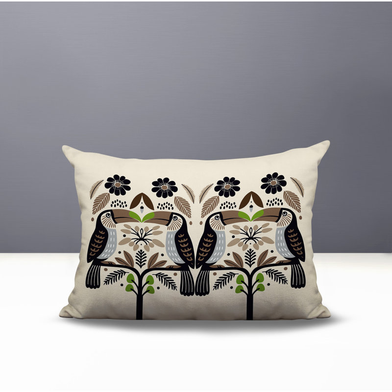 Oreiller rectangulaire réversible intérieur / extérieur Kuti Tucan, Oiseau beige, Rectangulaire H 18 po x l 25 po