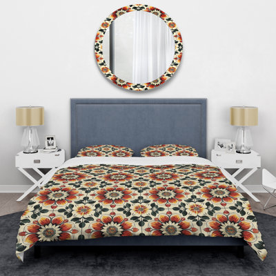 Ensemble de housse de couette Red Orange Floral Tiles I - Tiles