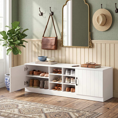 2-Door Padded Shoe Storage Bench Cabinet, Adjustable Removable Shelves & Anti-Tip Design, Scratch-Resistant Finish Suitable For Entryway