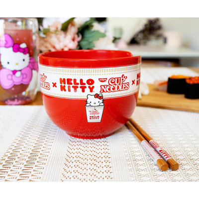 Silver Buffalo Hello Kitty X Nissin Cup Noodles Red Ceramic Ramen Bowl And Chopstick Set