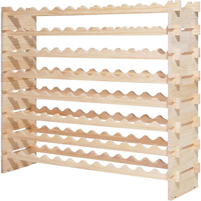 96 Bottle Stackable Modular Wine Rack, 8 Tier Solid Wood Freestanding Wine Storage Shelf, Natural Finish