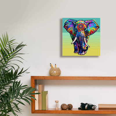 «The Grateful Elephant» par Dean Russo, art mural sur toile, 26 po x 26 po
