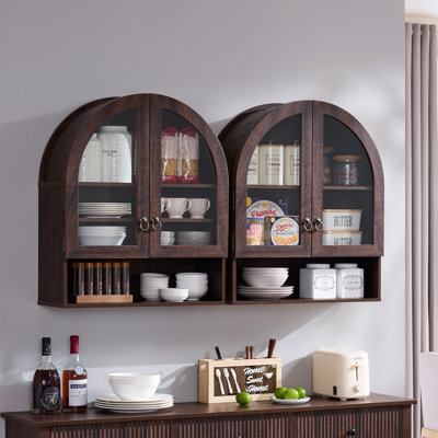 23.62'' Wide Arched Bathroom Wall Cabinet with Adjustable Shelves & Acrylic Glass Doors (Set of 2), Over The Toilet Storage Wall Mount Cabinet for Laundry Room,Kitchen & Living Room