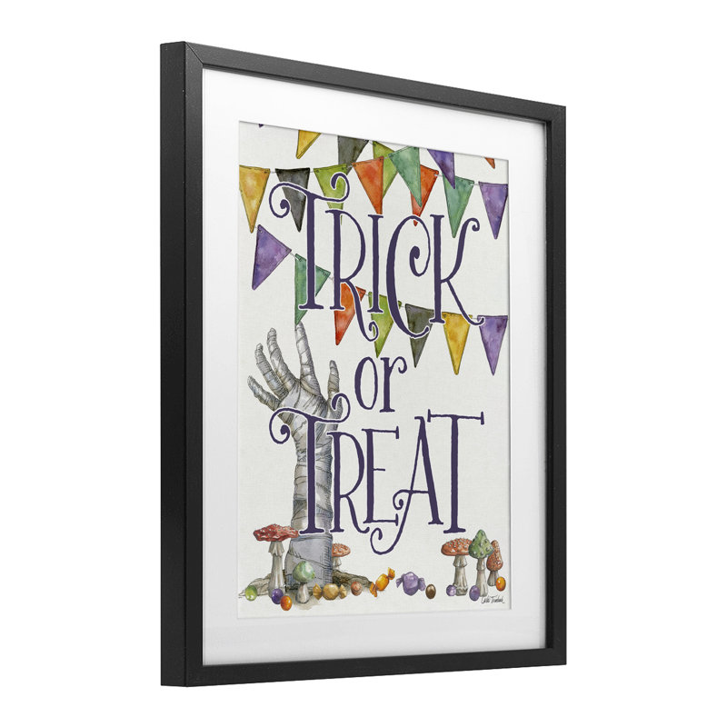 Reproduction sous verre encadrée «Spell rebond trick or friate», design par Leslie Trimbach, H 16 po x l 13 po