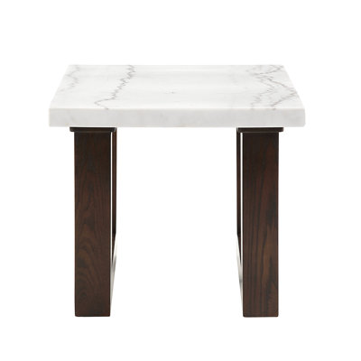 Table de bout Edwyn avec plateau en marbre naturel blanc et finition espresso