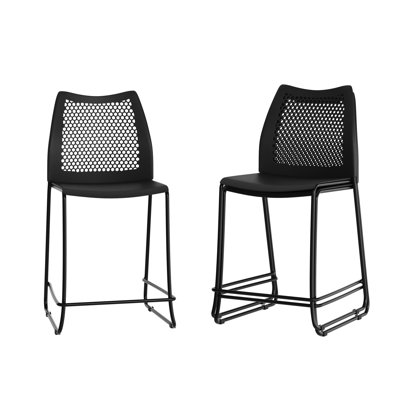 Stackable Sled Base Barstool With Vented Back And Integrated Footrest