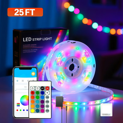 24V 25FT 7.5M RGB LED Strip Lights, 5050 Color Changing Flexible Tape Lights with  DayBetter APP Control & 24 Key Remote, Non-Waterproof Gray Bare PCB FPC Light Strips for Bedroom TV Gaming Room Decor