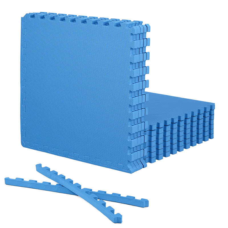 CAP Interlocking Exercise Foam Mats, 48 SQ.FT Diamond, TATAMI, T-Pattern 1-Inch Thickness Tiles, Blue-T Pattern