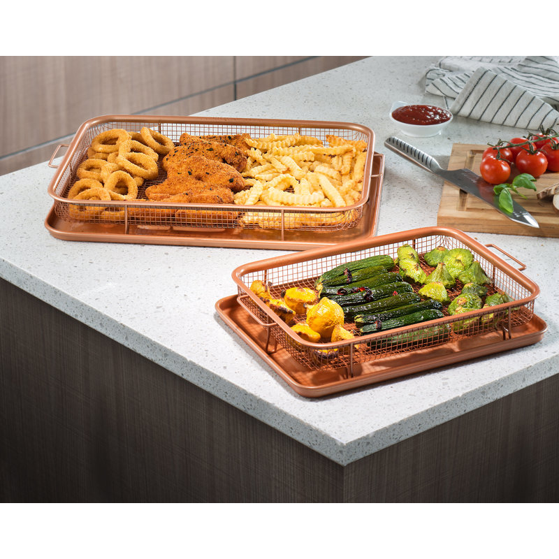 XXL Copper Nonstick Air Fryer Basket and Crisper Tray Set