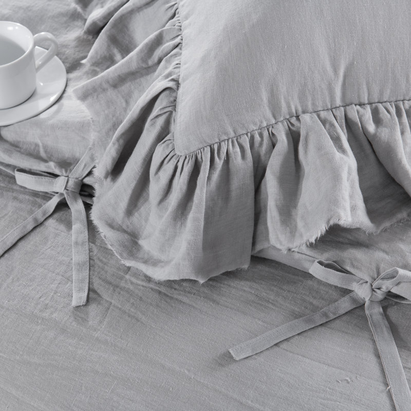 Linen Duvet Cover, Queen Duvet Cover + 2 Shams, Medium Gray