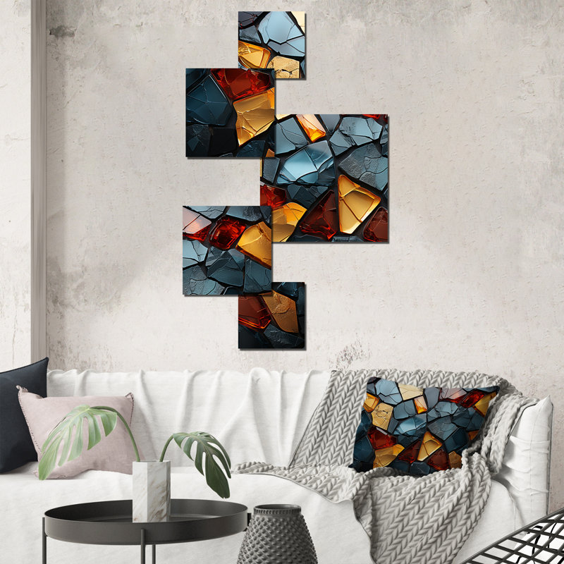 Carreaux de mosaïque cubique dorée et bleue VI
