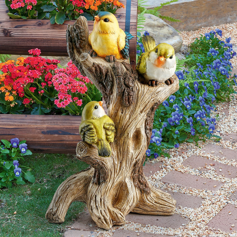 Hand-Painted Yellow Warblers Resin Garden Statue, 16.5 Inches