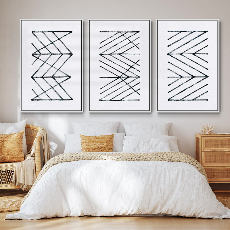 Ensemble de 3 pièces encadrées sur toile, H 40 po x l 78 po, Blanc