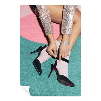 Woman In Sequin Disco Dress And Pink Socks - No Frame Print