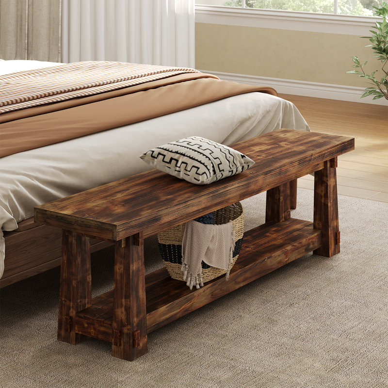 Solid Wood Storage Bench, Dark Brown