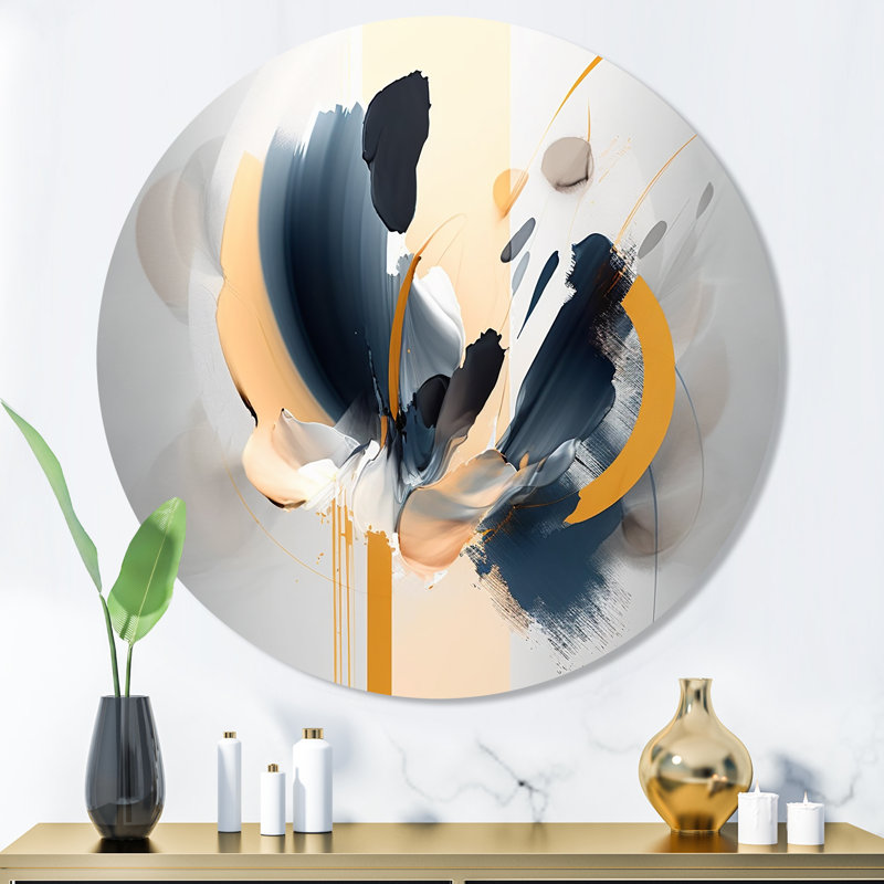 Abstrait fleur abstraite, art mural rond en métal, H 29 po x l 29 po x P 1 po