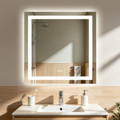 Miroir de salle de bain avec lumières, luminosité réglable, 3 couleurs, antibuée, contrôle tactile, à brancher