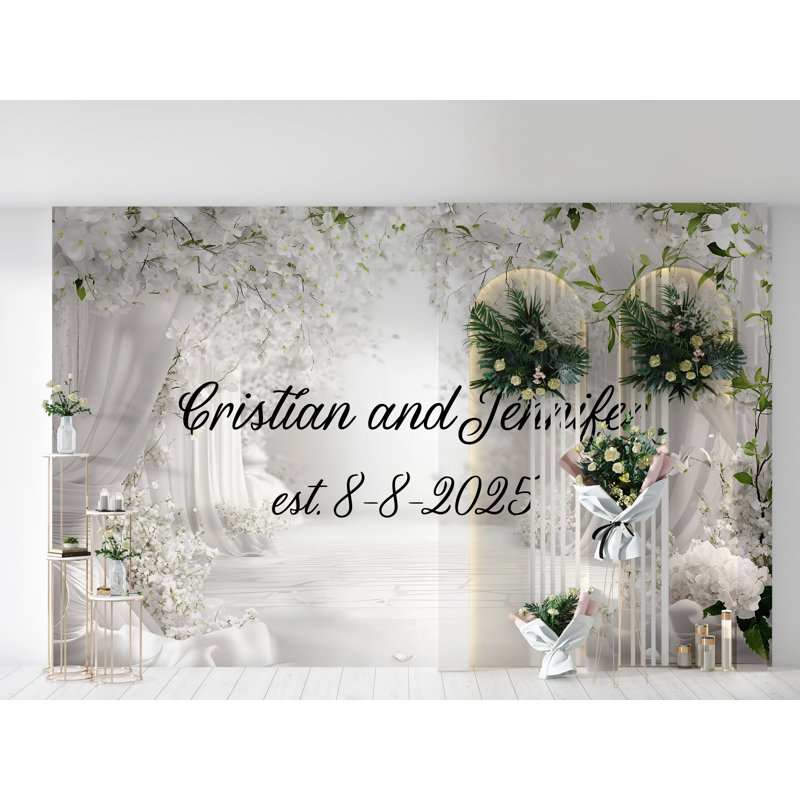 Papier peint de mariage arche floral blanc, L 10 po x l 8 po, Non tissé
