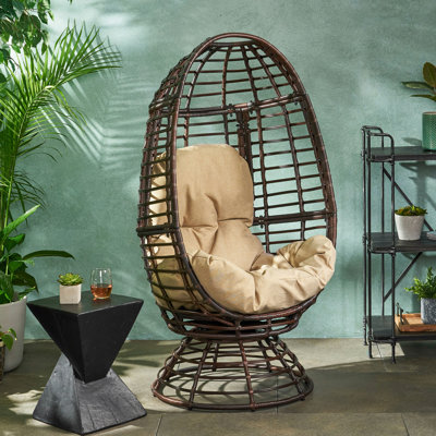 Outdoor Swivel Egg Chair With Basket Shape - To Water Comfortable Seating 28.31"D X 58.51"H 30.13"W For Patio Stylish Design Water- Pillowcases