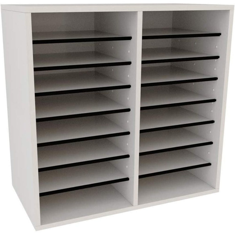 Wood Adjustable 16 Compartment File Storage Sorter Literature Organizer, White