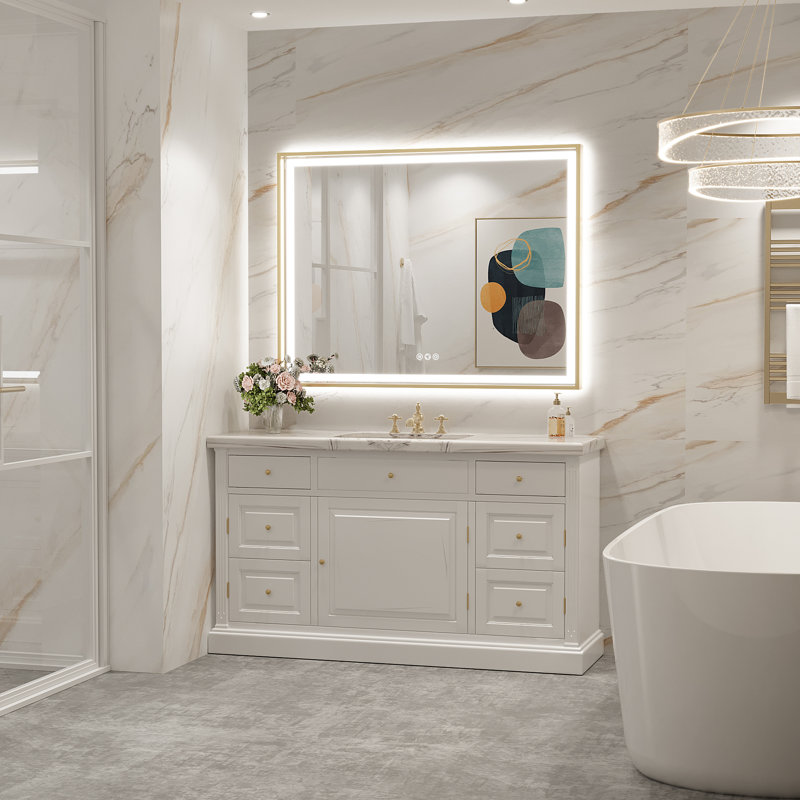 Miroir de salle de bain super lumineux, 30 po x 40 po, Doré