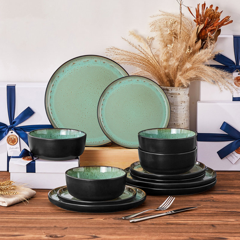 Ambrru Stoneware Dinnerware Set 12 Piece - Service for 4, Green