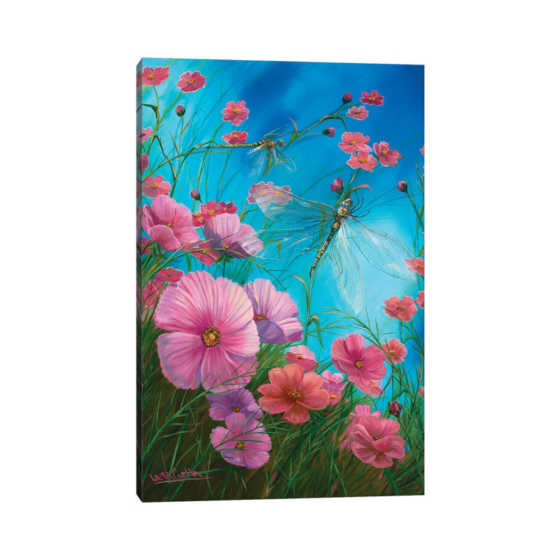 Dragonflies And California Poppies by Laura Curtin - Wrapped Canvas Painting, 20.32 cm H x 30.48 cm W