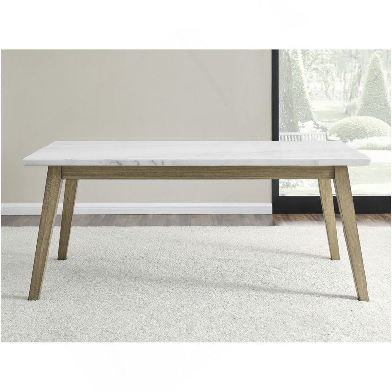 Vida - Table de salle à manger à plateau en marbre blanc - brun et blanc