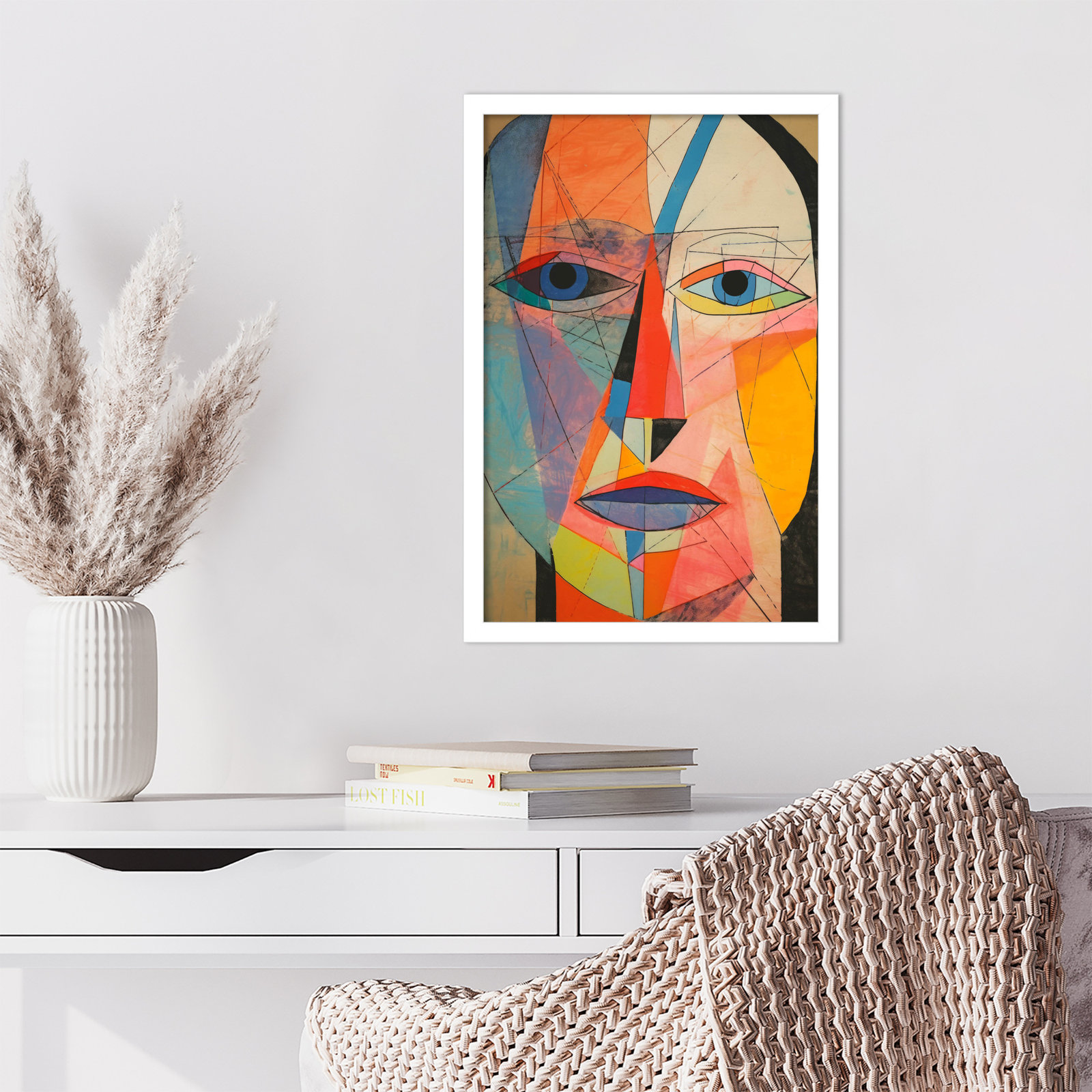The Face Print by Treechild, White, 21" H x 15" W