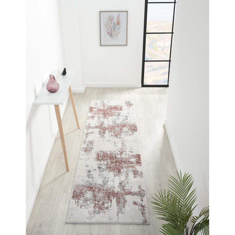 Nason Collection Abstract White/Pink Area Rug,, Runner 2'2" x 7'9"