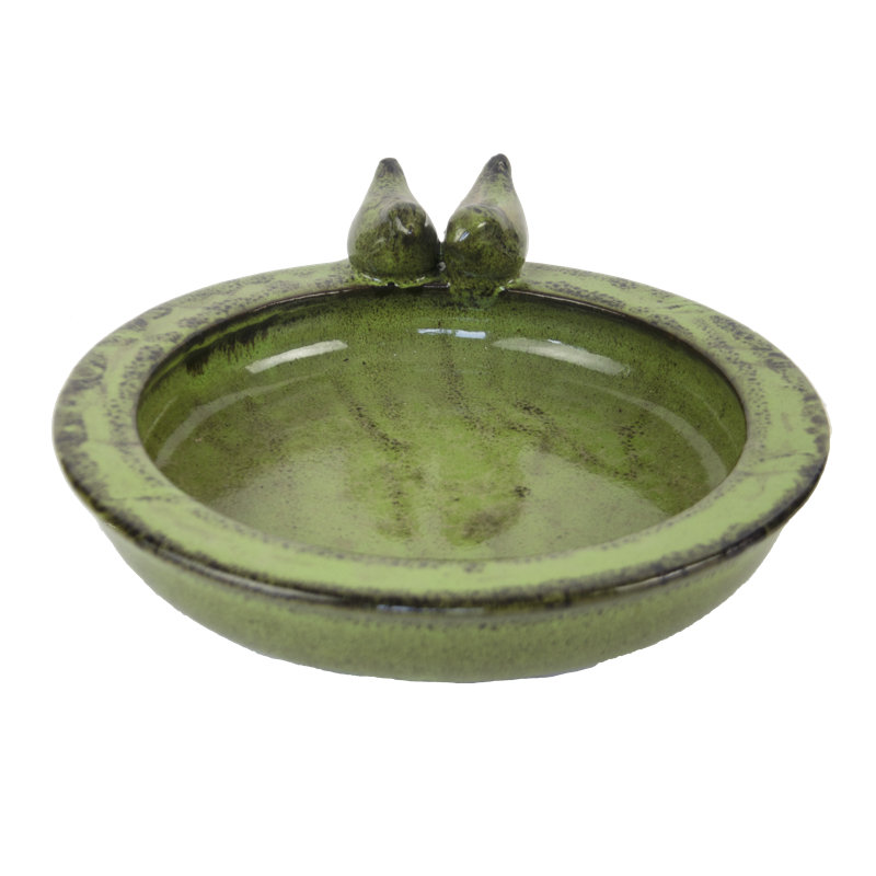Terracotta Birdbath, Medium, Green