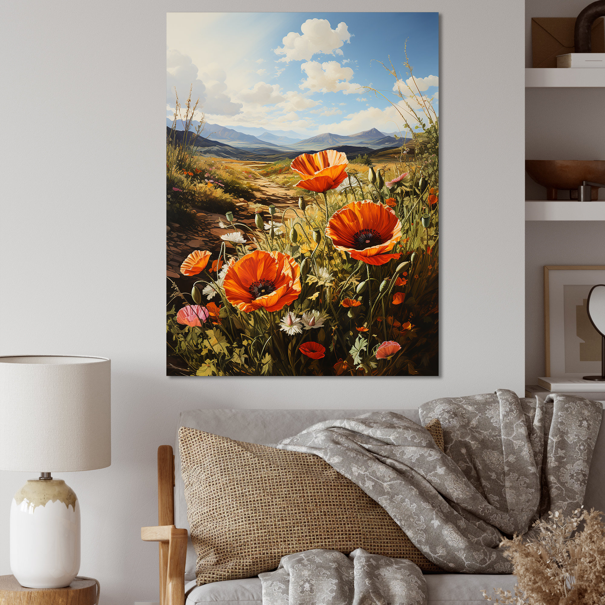 Millwood Pines Red Poppies Field In Mountain - Poppies Canvas Wall Art ...