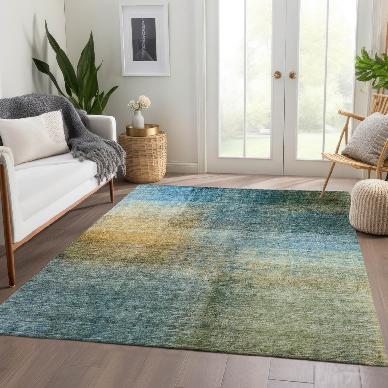 Machine Washable Indoor/Outdoor Chayden ACN1096 Blue Rug, Rectangle 3' x 5'
