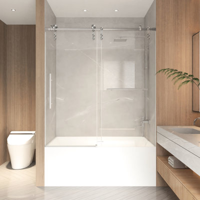 Porte de douche 66 "H 66", verre 5/16 "8mm, cadre en acier inoxydable en nickel brossé, largeur réglable, ouverture réversible, imperméable et poignée haute avec installation, performance