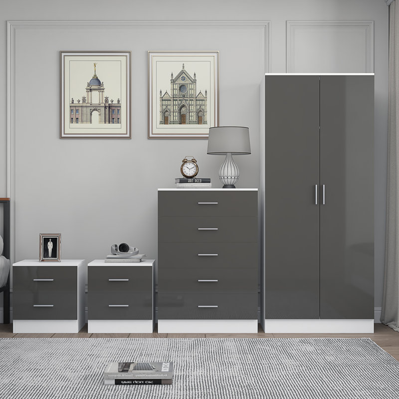 Eva Piece Bedroom Set, Grey Gloss / Matt White