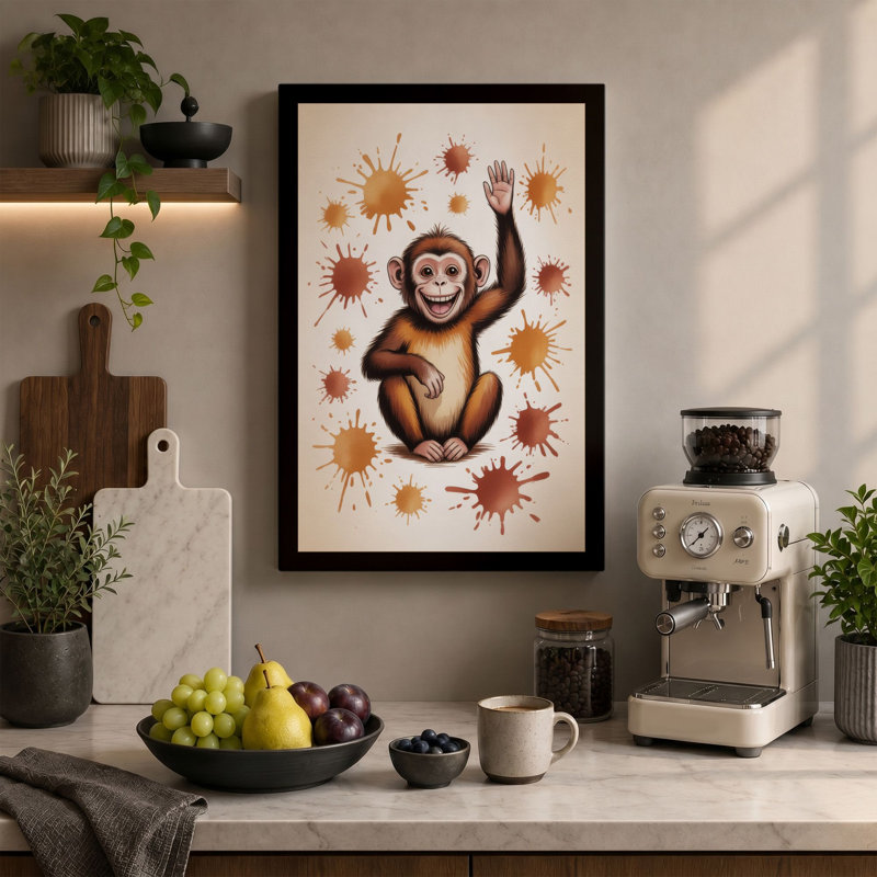 Cheerful Chimp and Viruses Modern - Wrapped Canvas, 18x12 - 45.7 x 30.5 cm, Terracotta Border