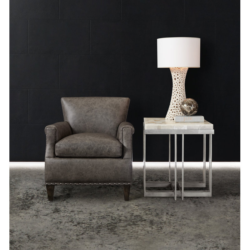 Contemporary White and Silver Wood Metal Rectangular End Table