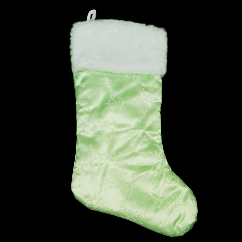 Chaussette de Noël en forme de flocon de neige scintillant 20,5 po, Vert / blanc